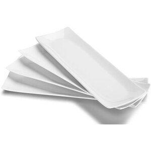 Sushi Plate Set of 4 - Long Rectangle Plates and Cracker Trays for Serving